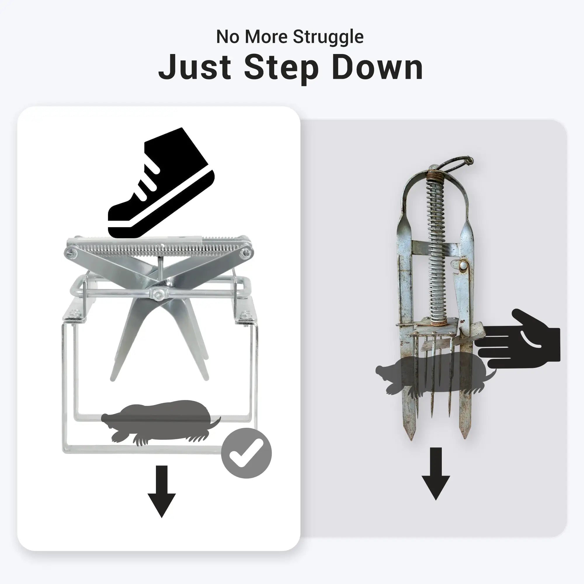 The Polaflex mole releaser can easily release moles without touching them, unlike the spiked ones that require your hands to be stained with blood.