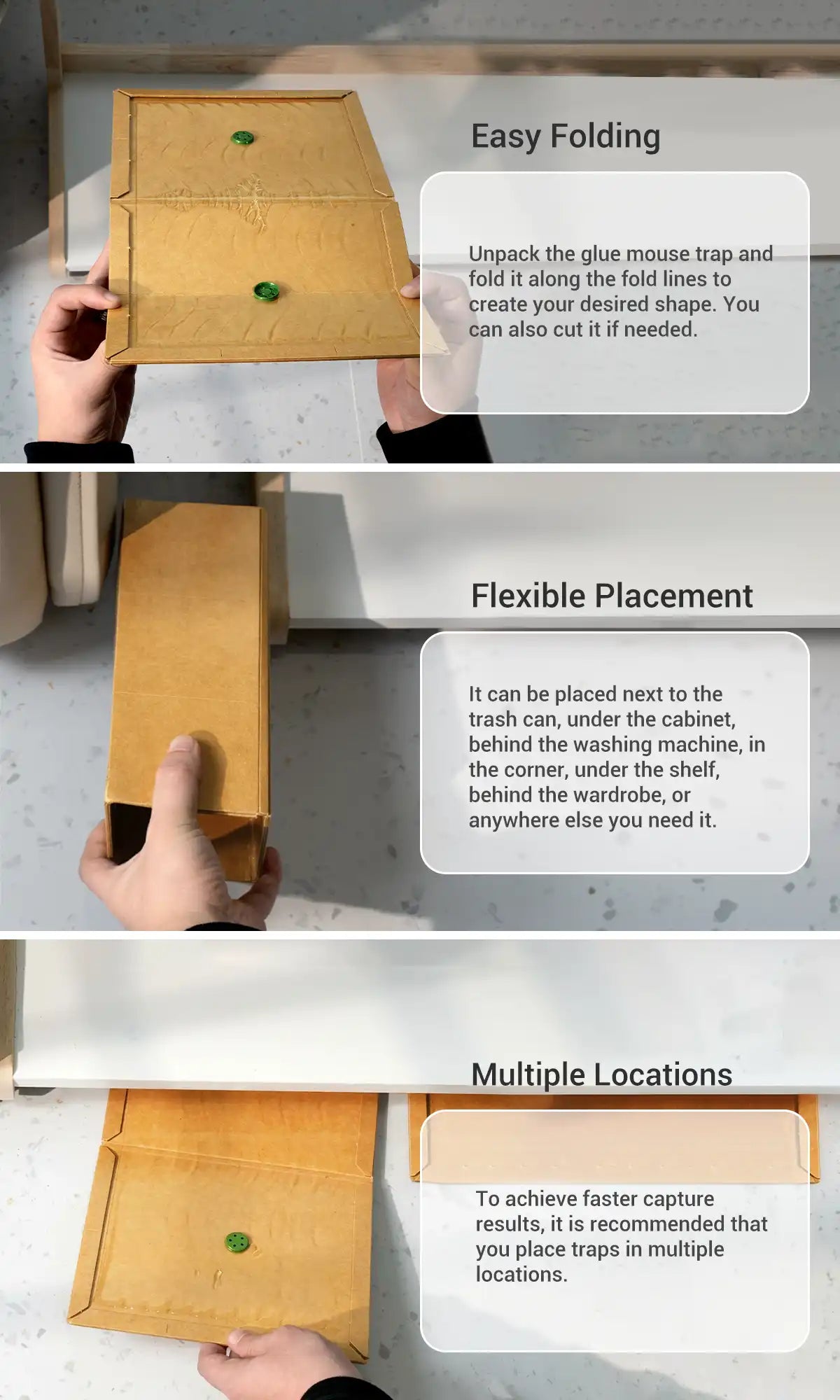 Easy-to-install glue mouse trap with simple setup steps