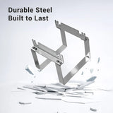 Sturdy metal mole trap releaser with 'Durable Steel Built to Last' text on a white background